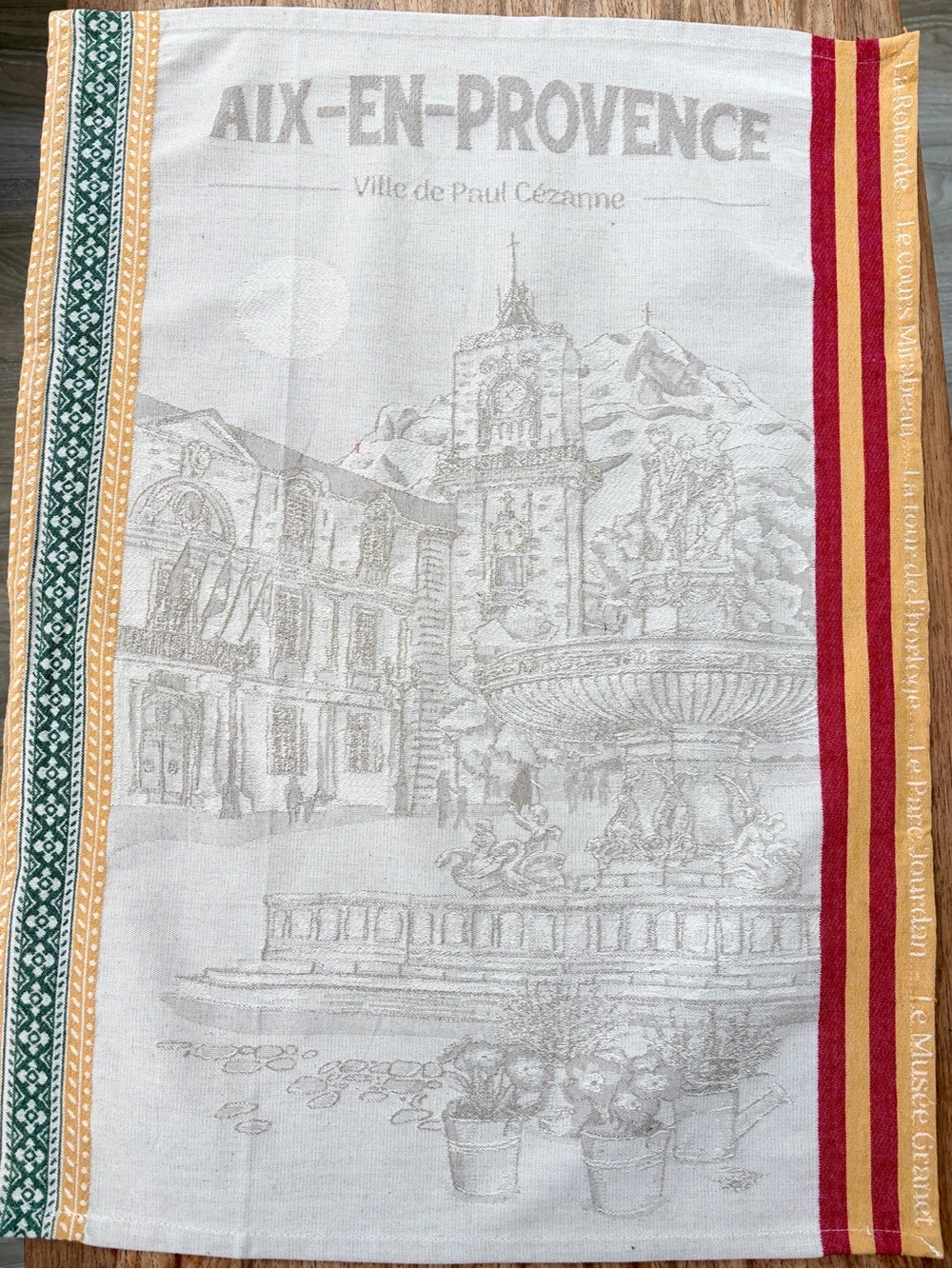 Aix-en-Provence Decorative Kitchen Towel - Beige with Red & Gold Stripes